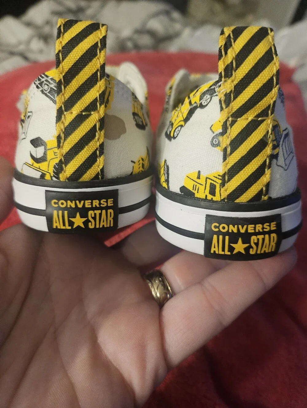 Converse Kids White Canvas Sneakers with Yellow Construction Truck Print 8